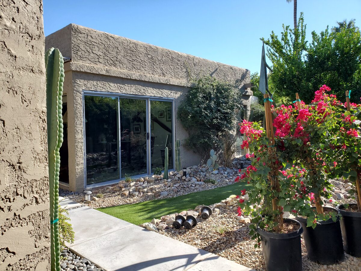 Three-panel sliding patio door system in a Phoenix home