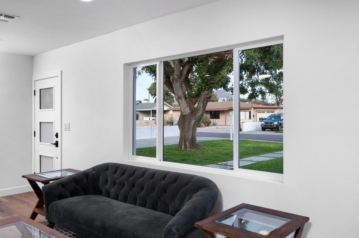 White vinyl replacement windows in a Phoenix living room